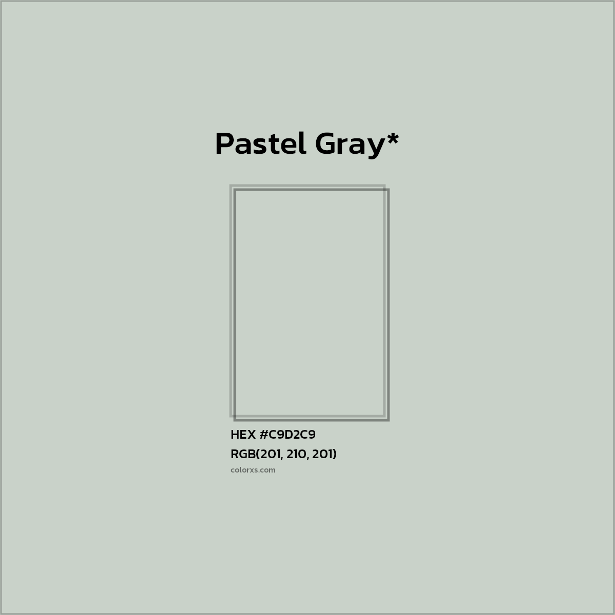 #C9D2C9 hex color. RGB, RYB, CMYK, HSL, HSV codes and color conversions. Matching color names, palettes, paints.