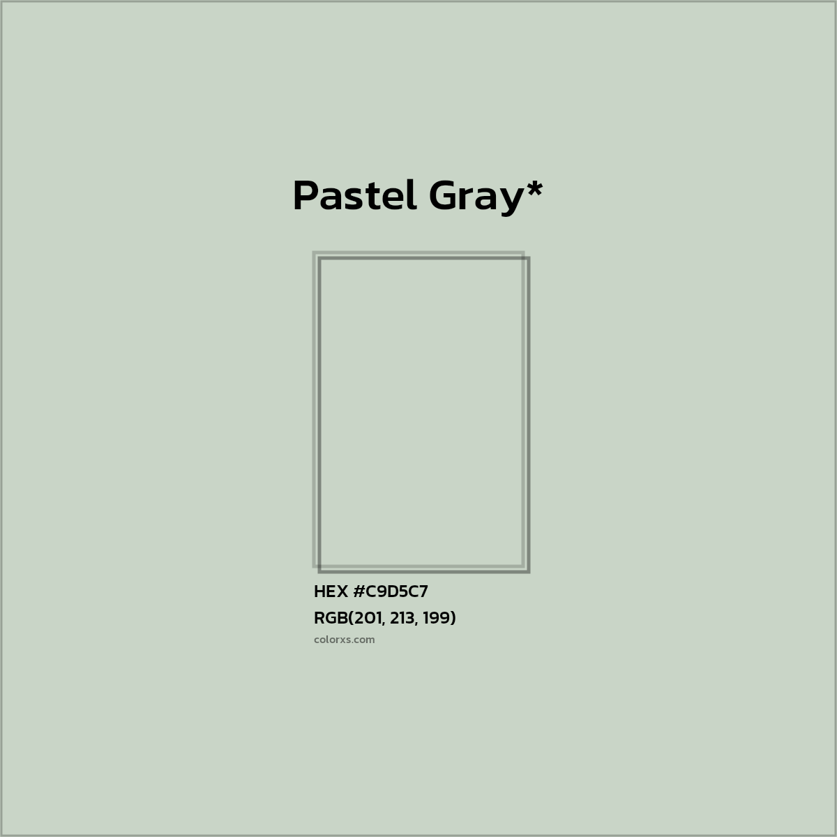 #C9D5C7 hex color. RGB, RYB, CMYK, HSL, HSV codes and color conversions. Matching color names, palettes, paints.