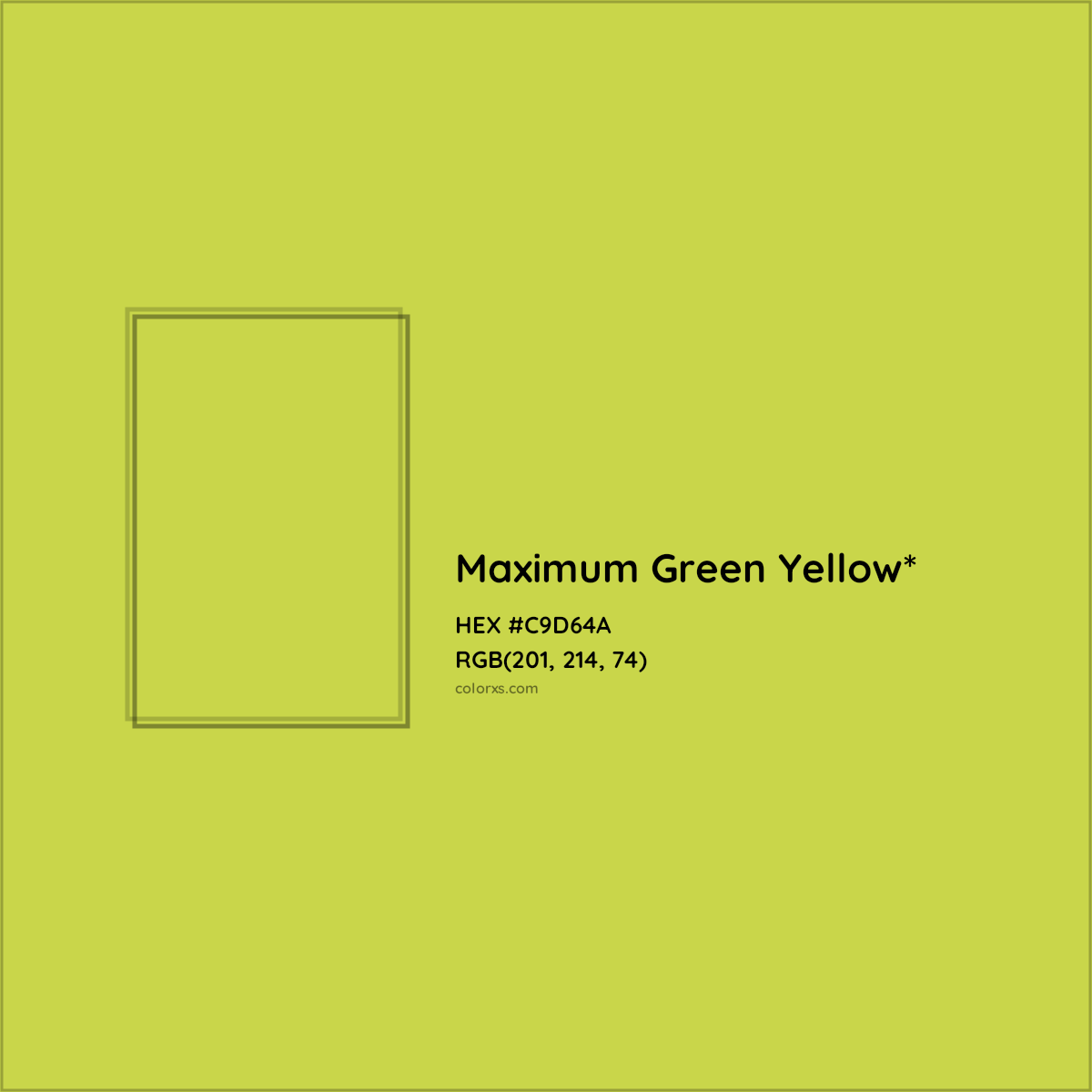 #C9D64A hex color. RGB, RYB, CMYK, HSL, HSV codes and color conversions. Matching color names, palettes, paints.