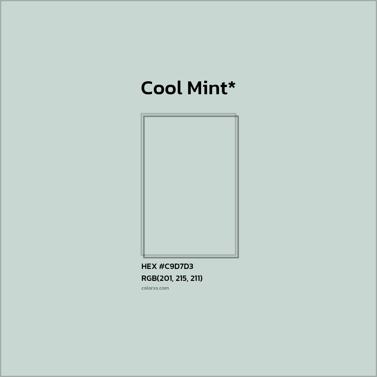#C9D7D3 hex color. RGB, RYB, CMYK, HSL, HSV codes and color conversions. Matching color names, palettes, paints.