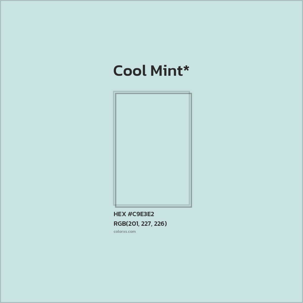 #C9E3E2 hex color. RGB, RYB, CMYK, HSL, HSV codes and color conversions. Matching color names, palettes, paints.