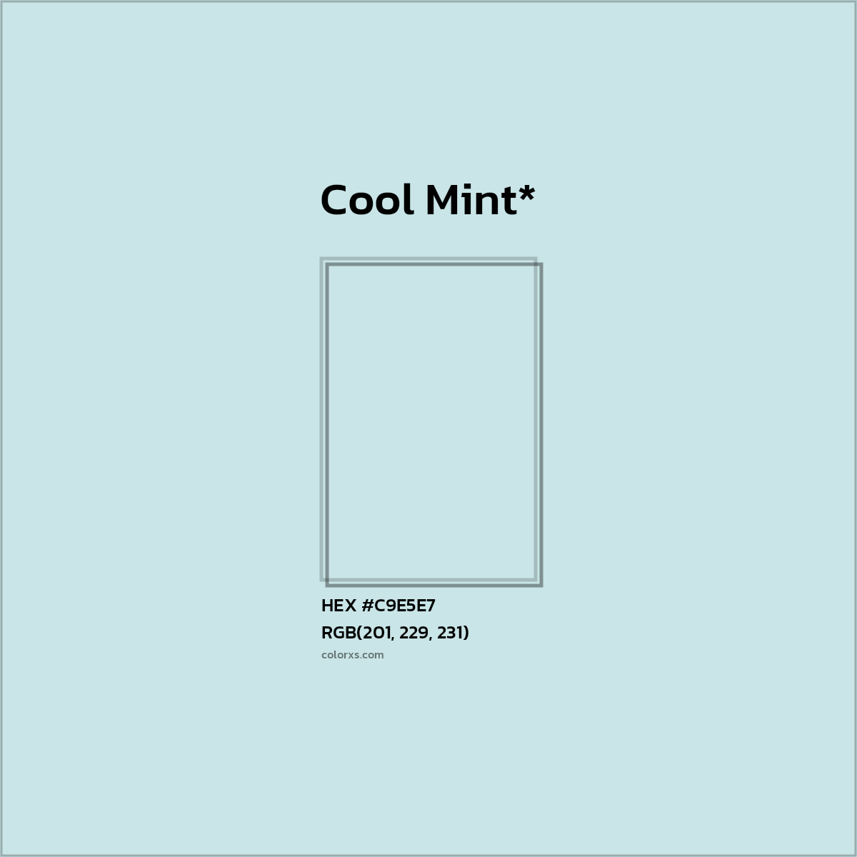 #C9E5E7 hex color. RGB, RYB, CMYK, HSL, HSV codes and color conversions. Matching color names, palettes, paints.