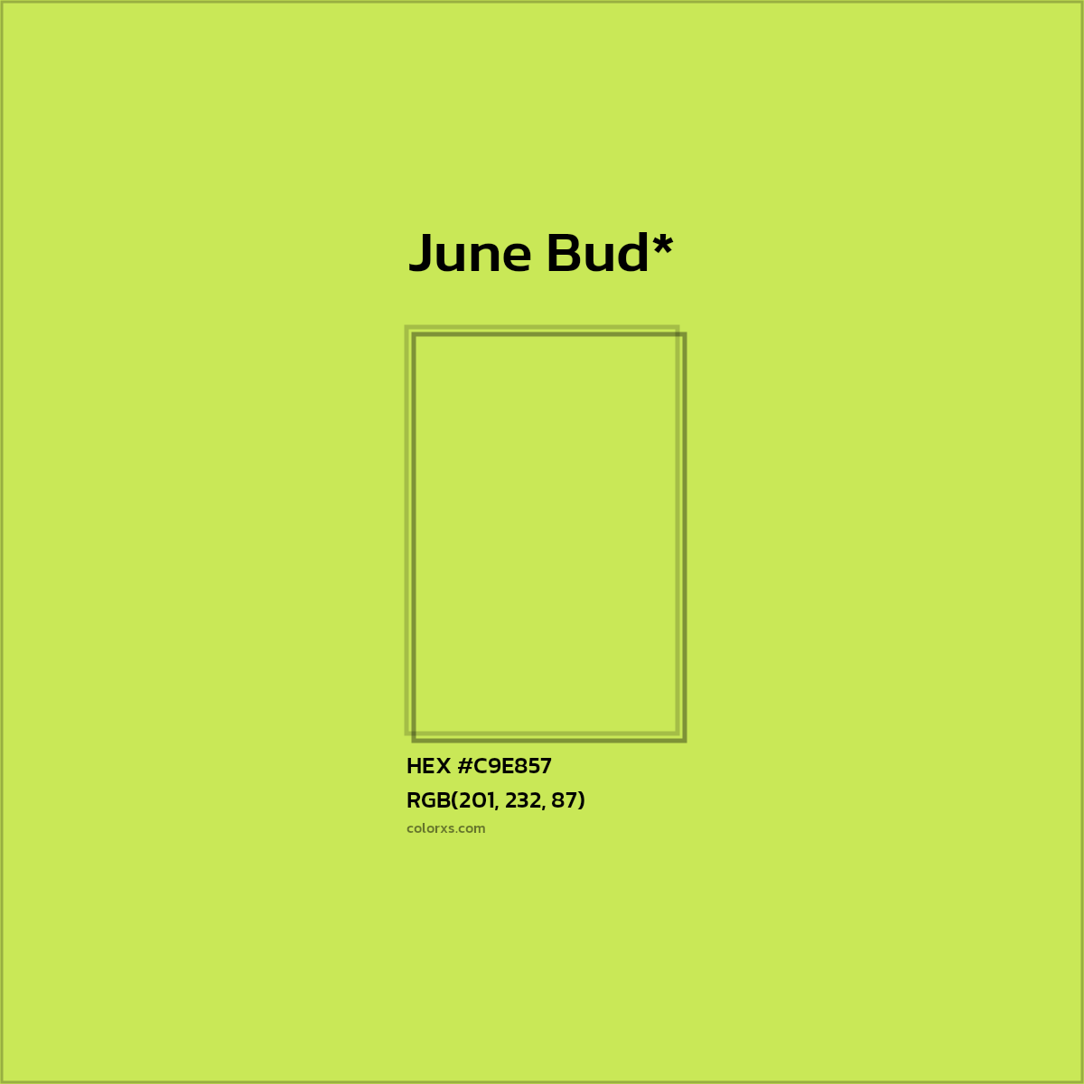 #C9E857 hex color. RGB, RYB, CMYK, HSL, HSV codes and color conversions. Matching color names, palettes, paints.