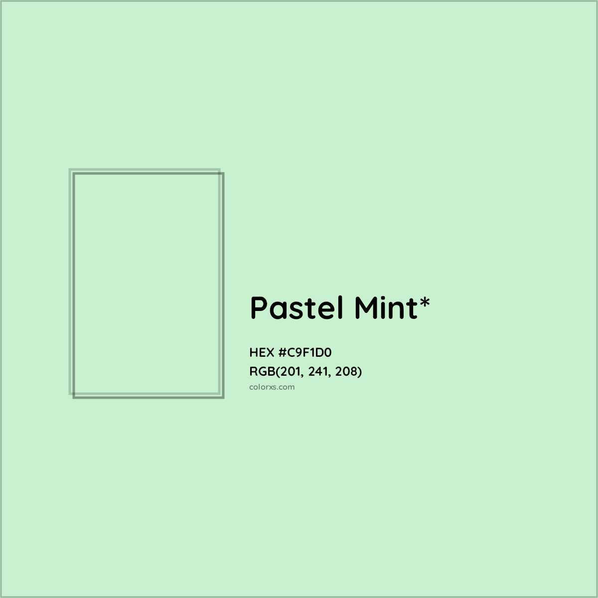 #C9F1D0 hex color. RGB, RYB, CMYK, HSL, HSV codes and color conversions. Matching color names, palettes, paints.