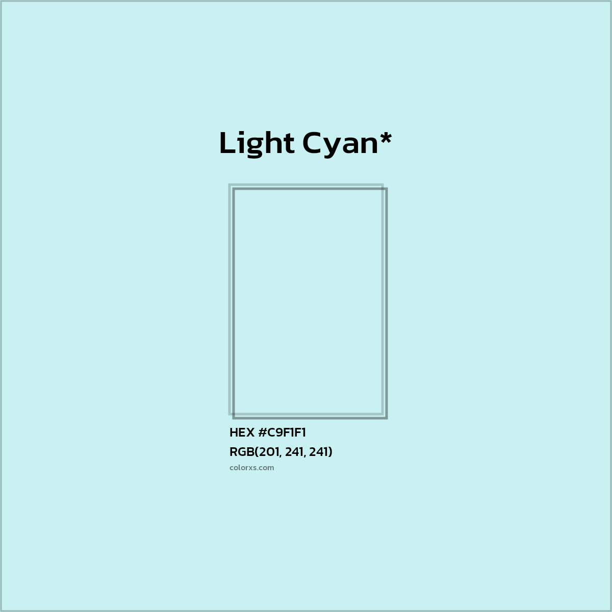 #C9F1F1 hex color. RGB, RYB, CMYK, HSL, HSV codes and color conversions. Matching color names, palettes, paints.