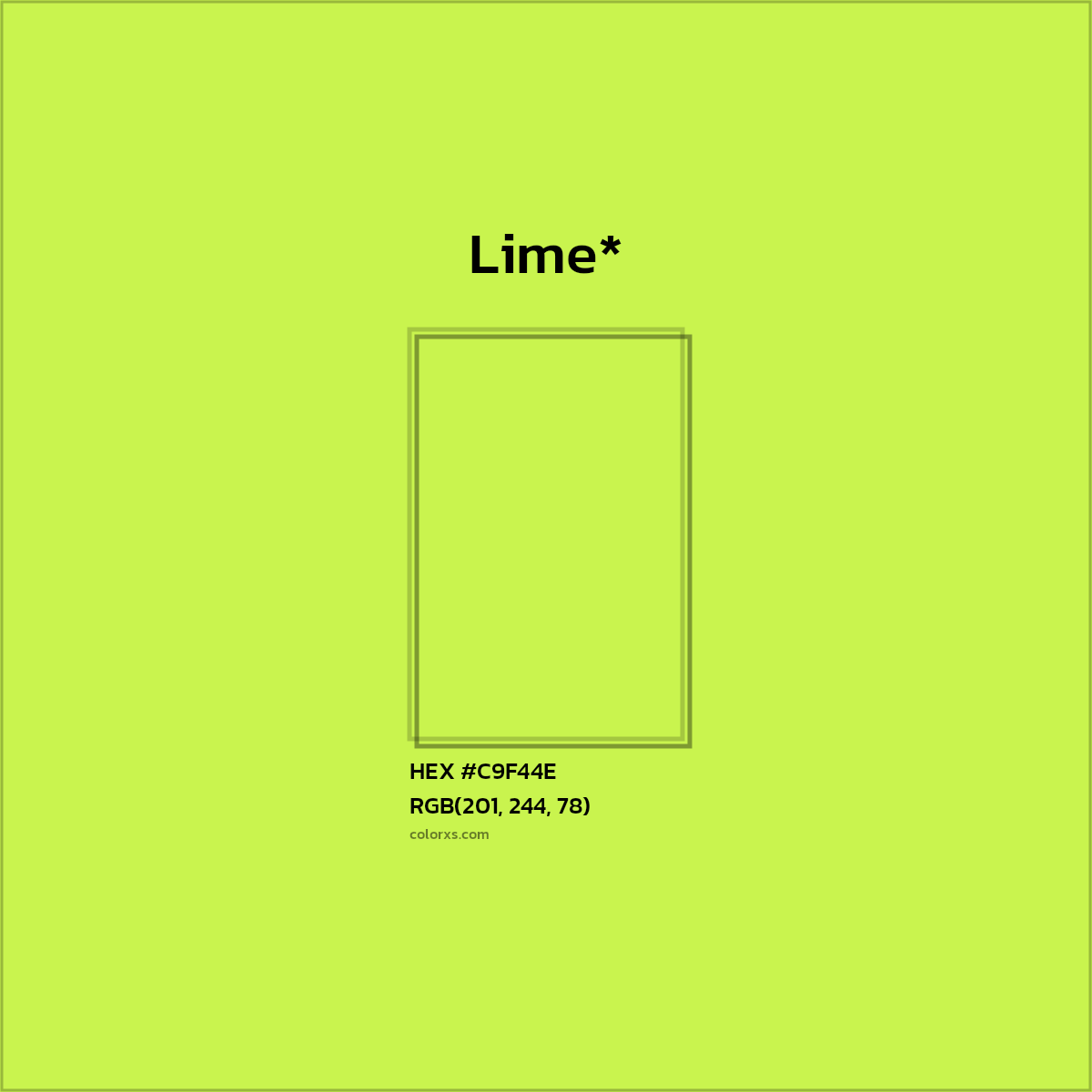 #C9F44E hex color. RGB, RYB, CMYK, HSL, HSV codes and color conversions. Matching color names, palettes, paints.