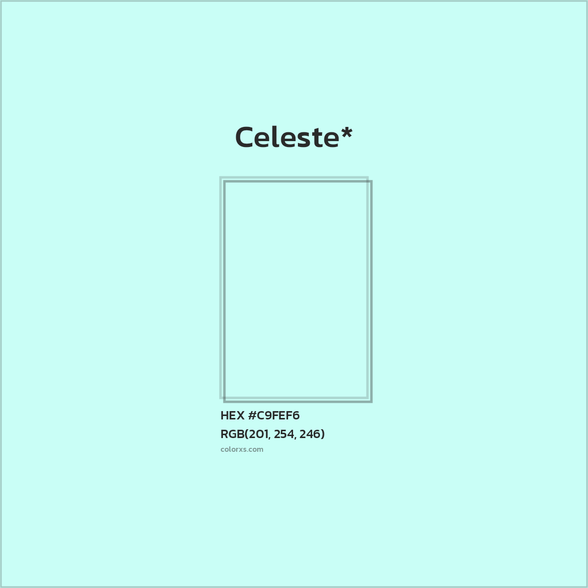 #C9FEF6 hex color. RGB, RYB, CMYK, HSL, HSV codes and color conversions. Matching color names, palettes, paints.