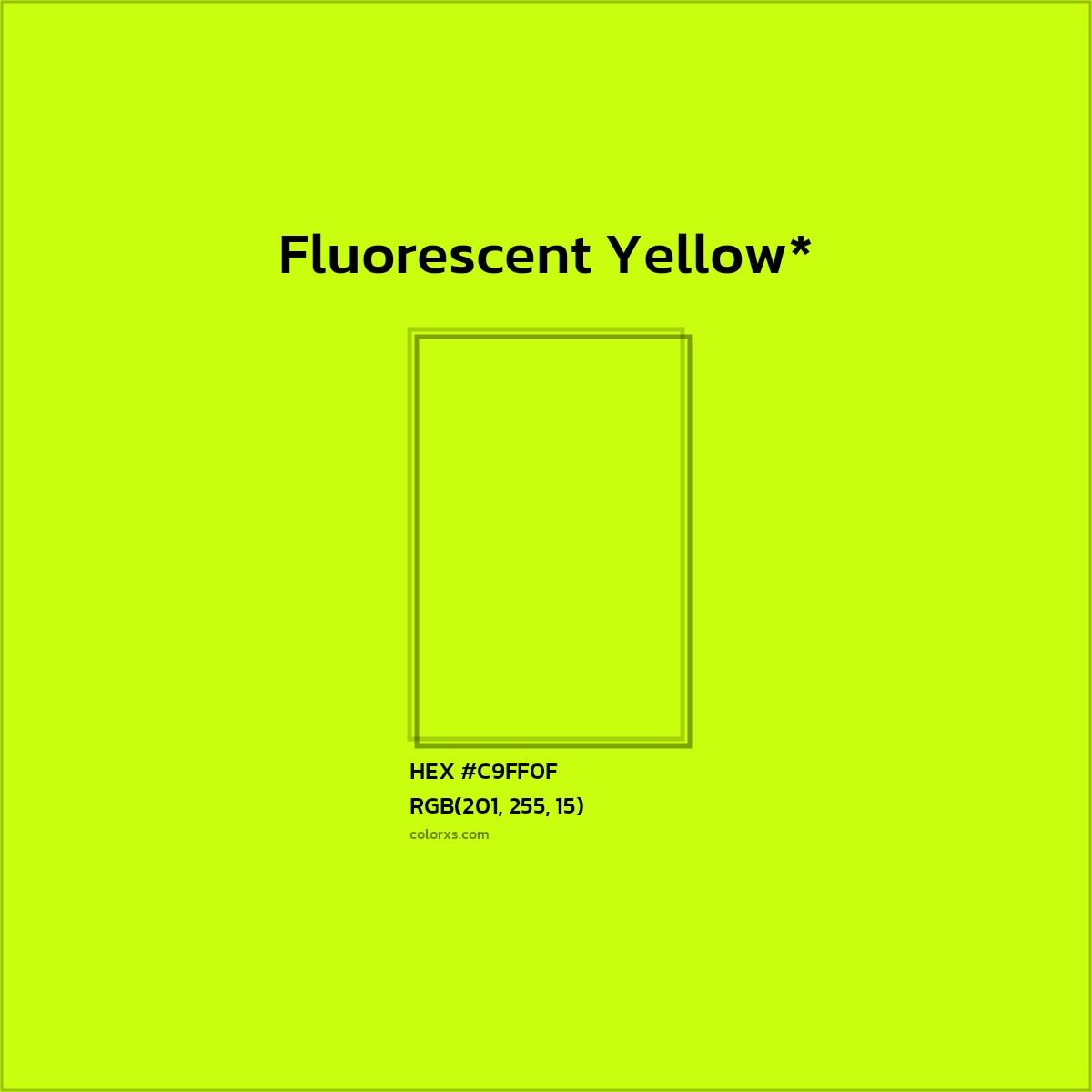 #C9FF0F hex color. RGB, RYB, CMYK, HSL, HSV codes and color conversions. Matching color names, palettes, paints.