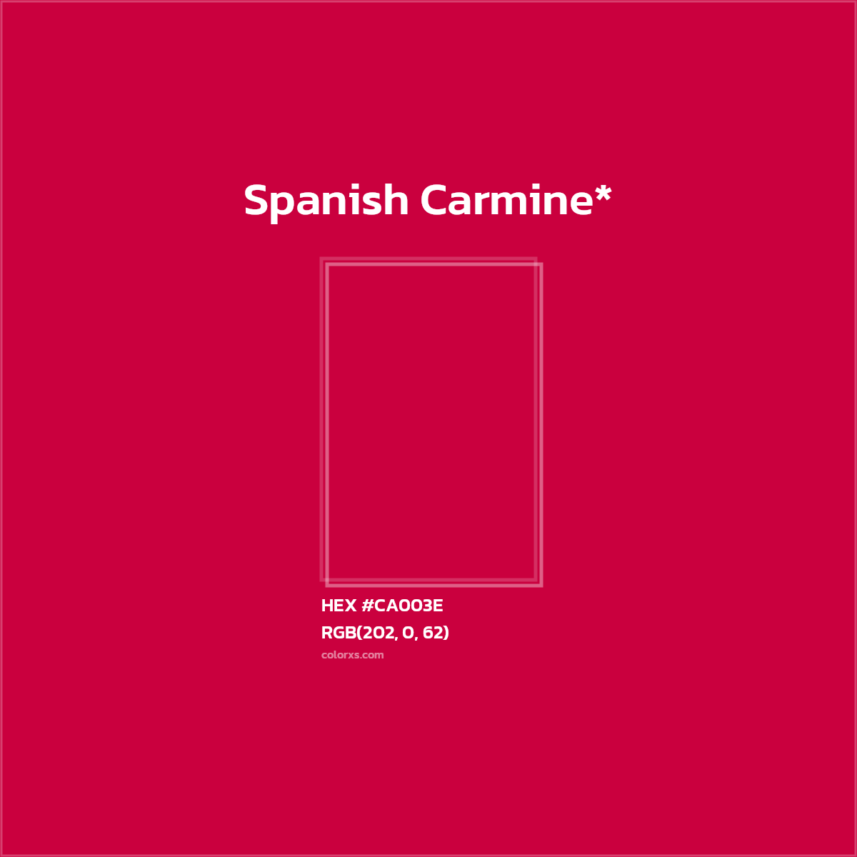 #CA003E hex color. RGB, RYB, CMYK, HSL, HSV codes and color conversions. Matching color names, palettes, paints.