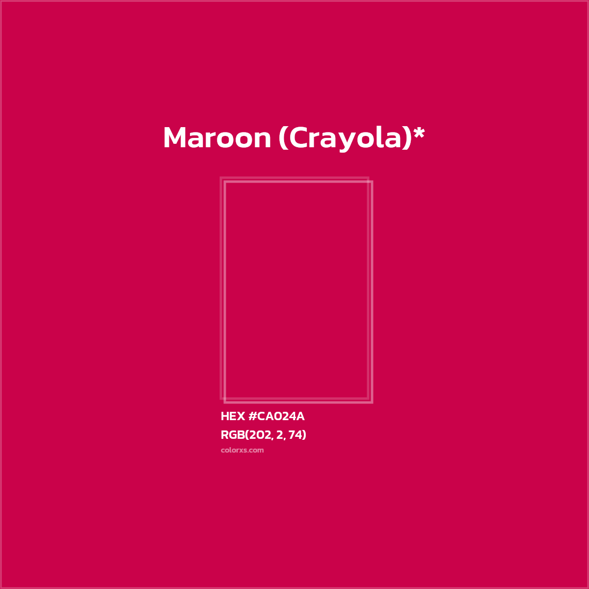 #CA024A hex color. RGB, RYB, CMYK, HSL, HSV codes and color conversions. Matching color names, palettes, paints.