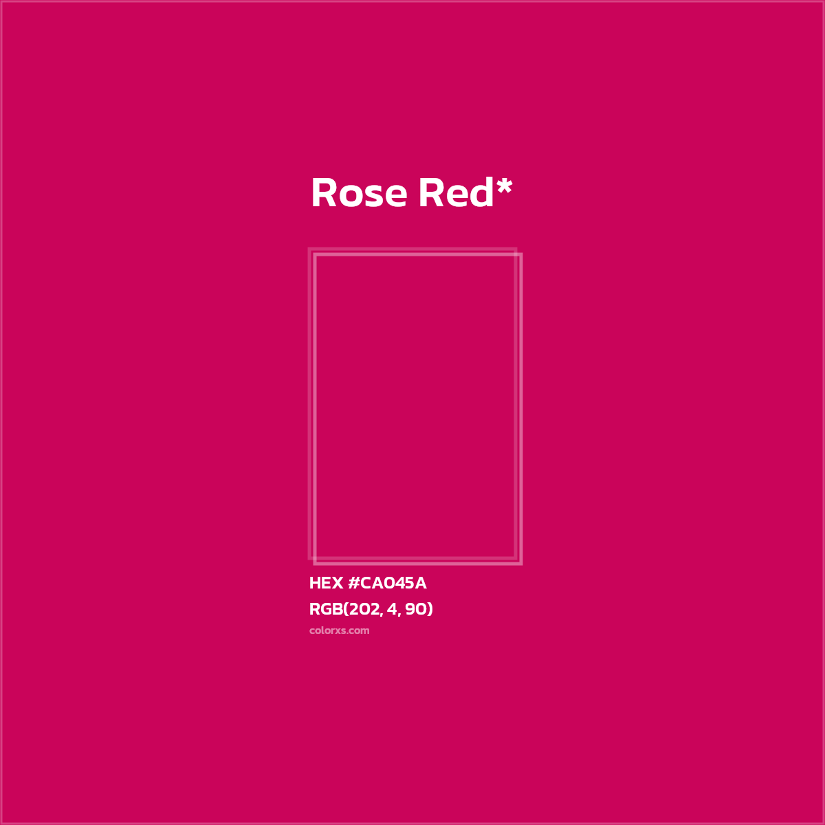 #CA045A hex color. RGB, RYB, CMYK, HSL, HSV codes and color conversions. Matching color names, palettes, paints.