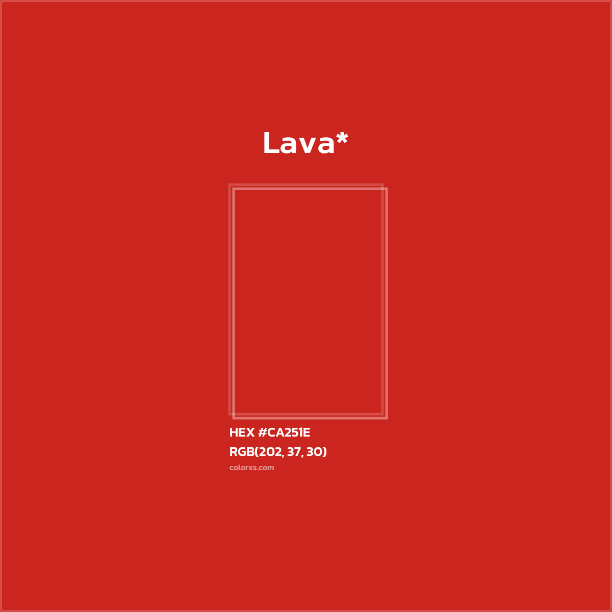 #CA251E hex color. RGB, RYB, CMYK, HSL, HSV codes and color conversions. Matching color names, palettes, paints.
