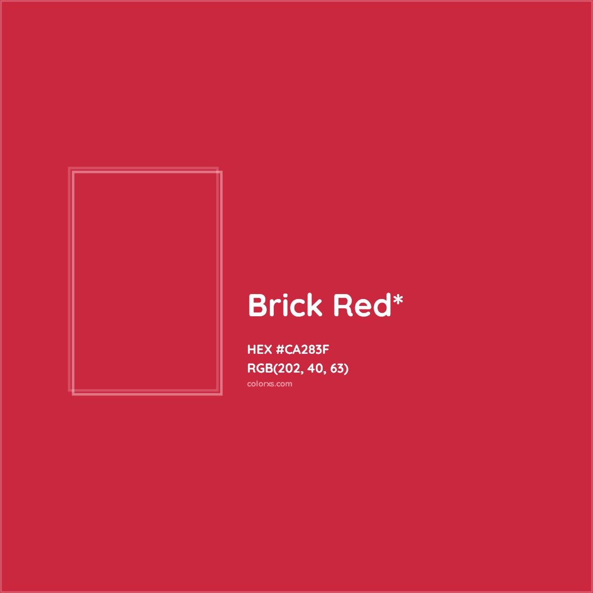 #CA283F hex color. RGB, RYB, CMYK, HSL, HSV codes and color conversions. Matching color names, palettes, paints.