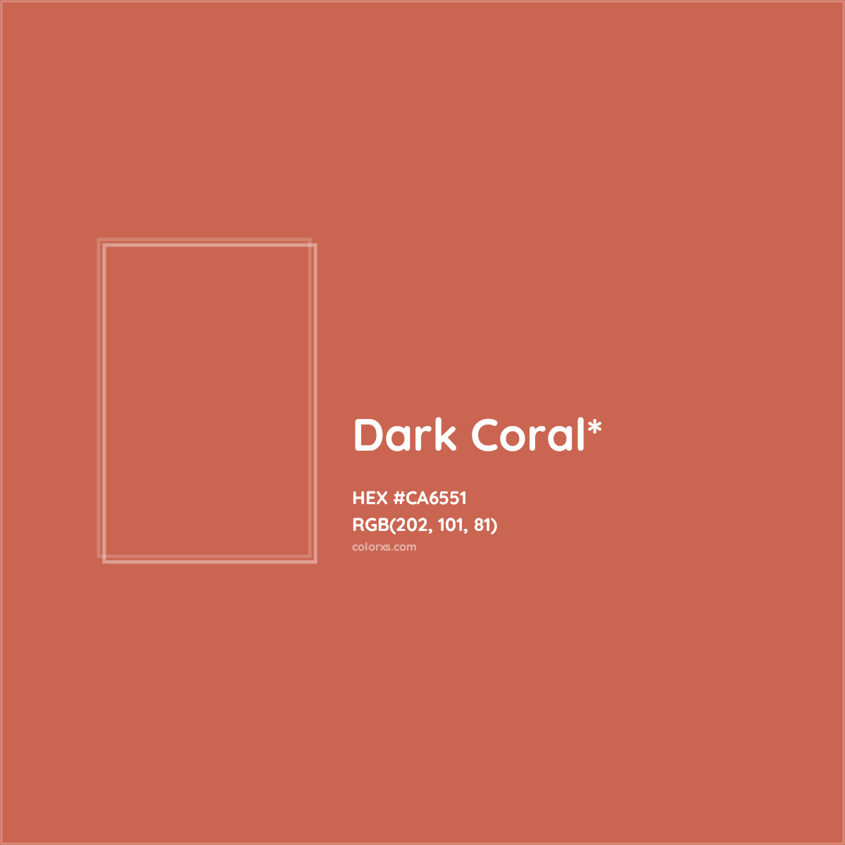 #CA6551 hex color. RGB, RYB, CMYK, HSL, HSV codes and color conversions. Matching color names, palettes, paints.