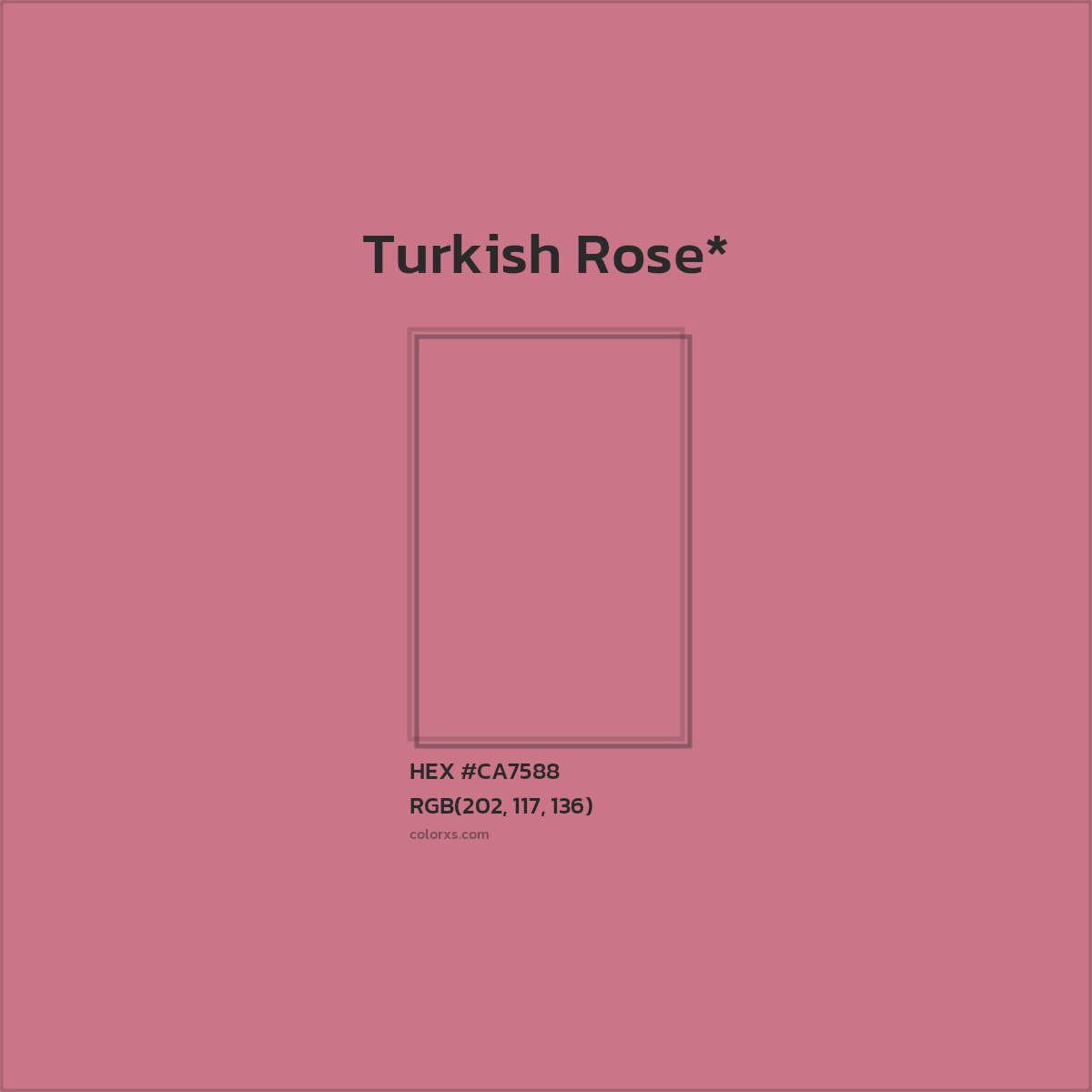 #CA7588 hex color. RGB, RYB, CMYK, HSL, HSV codes and color conversions. Matching color names, palettes, paints.