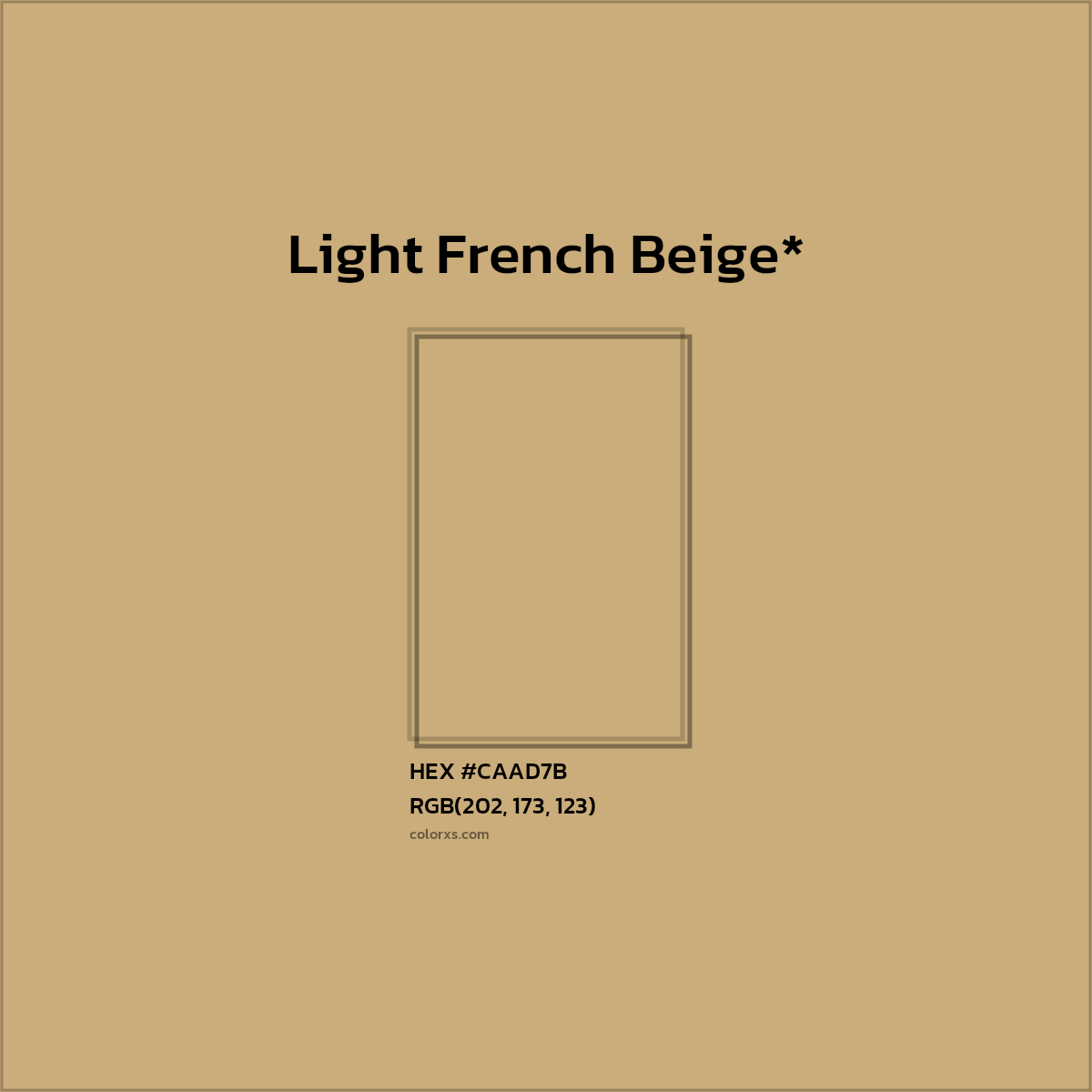 #CAAD7B hex color. RGB, RYB, CMYK, HSL, HSV codes and color conversions. Matching color names, palettes, paints.