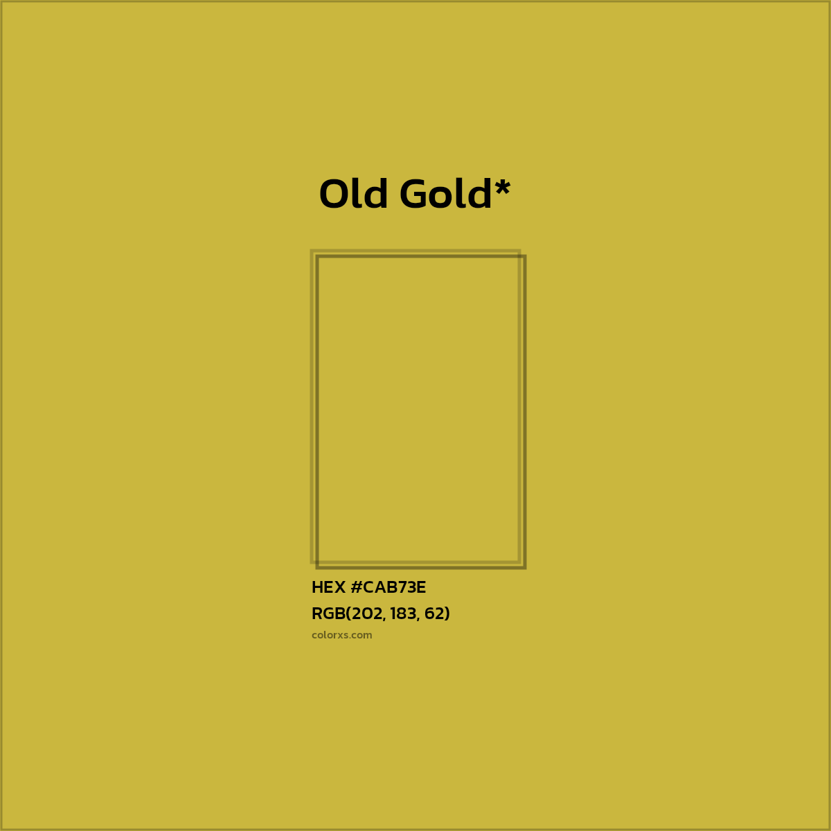 #CAB73E hex color. RGB, RYB, CMYK, HSL, HSV codes and color conversions. Matching color names, palettes, paints.