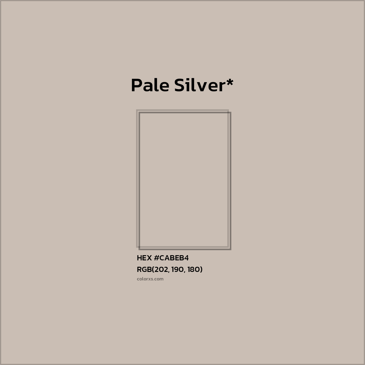 #CABEB4 hex color. RGB, RYB, CMYK, HSL, HSV codes and color conversions. Matching color names, palettes, paints.