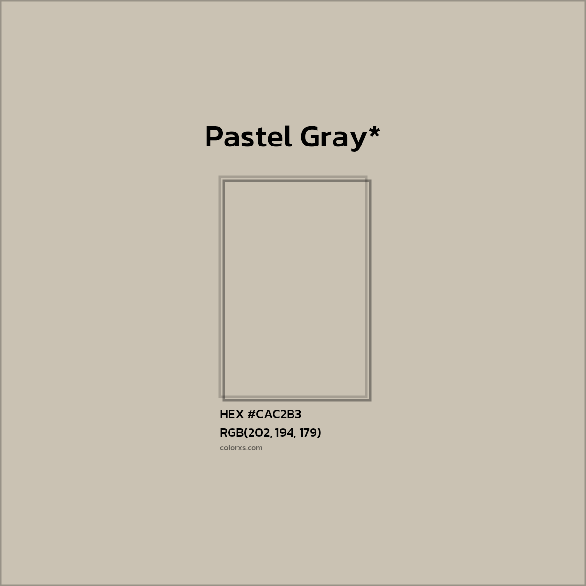 #CAC2B3 hex color. RGB, RYB, CMYK, HSL, HSV codes and color conversions. Matching color names, palettes, paints.