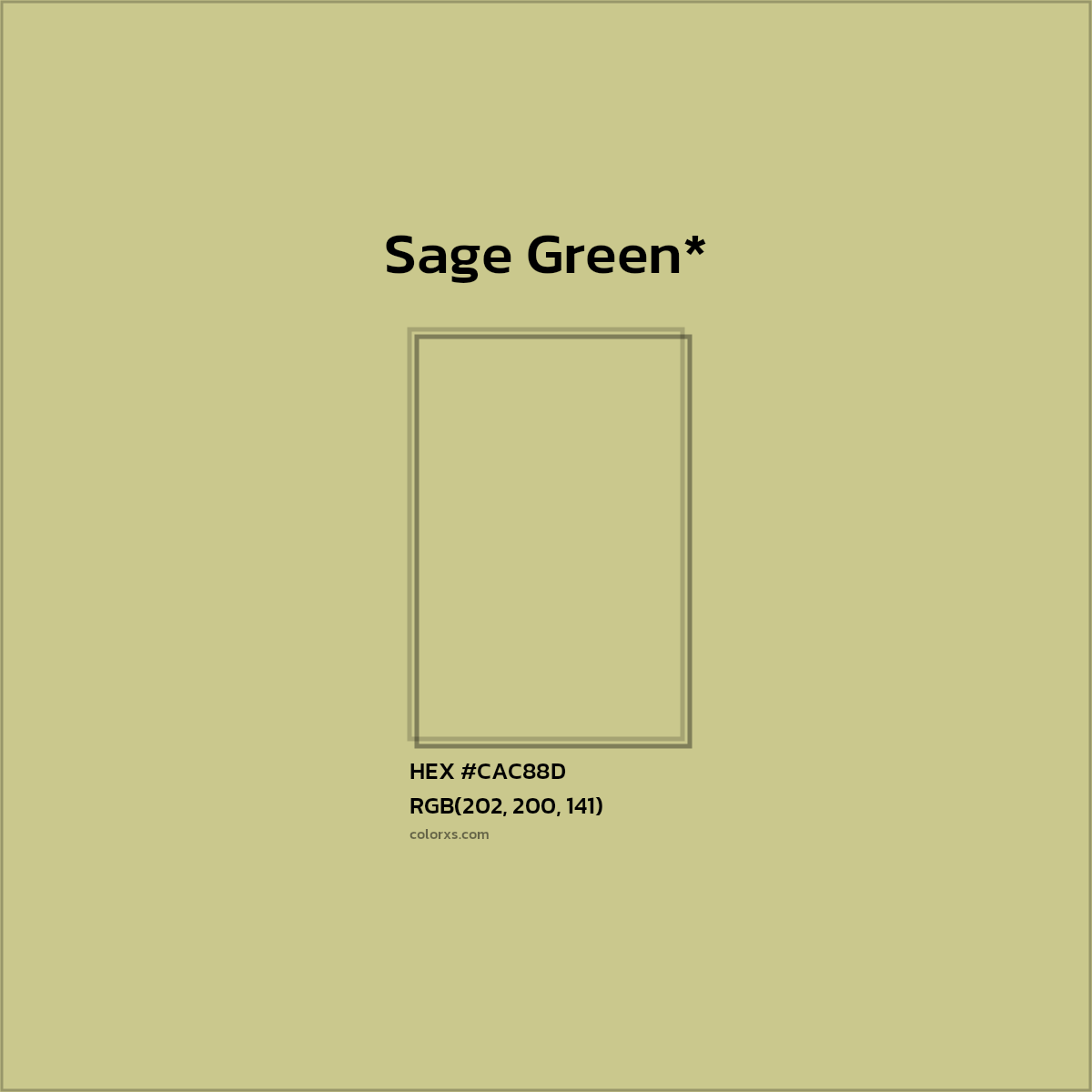 #CAC88D hex color. RGB, RYB, CMYK, HSL, HSV codes and color conversions. Matching color names, palettes, paints.
