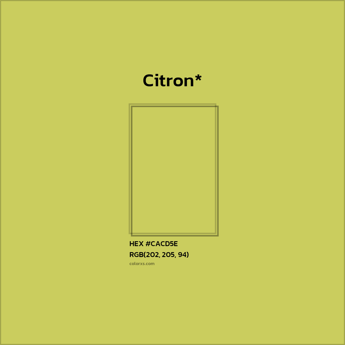 #CACD5E hex color. RGB, RYB, CMYK, HSL, HSV codes and color conversions. Matching color names, palettes, paints.