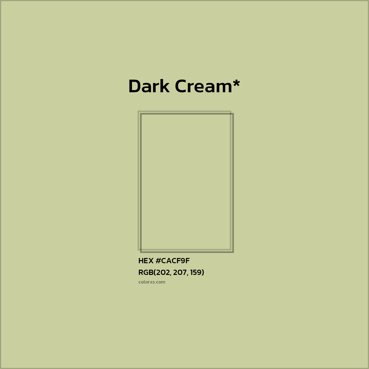#CACF9F hex color. RGB, RYB, CMYK, HSL, HSV codes and color conversions. Matching color names, palettes, paints.