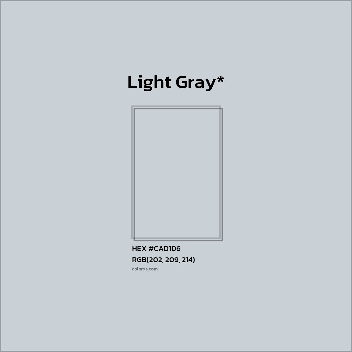#CAD1D6 hex color. RGB, RYB, CMYK, HSL, HSV codes and color conversions. Matching color names, palettes, paints.