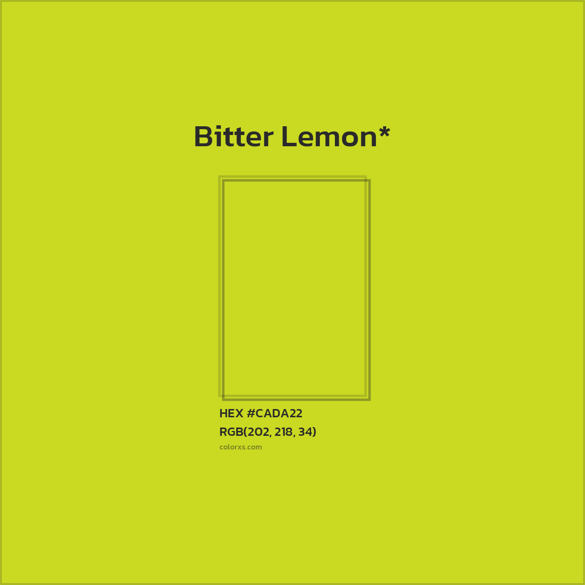#CADA22 hex color. RGB, RYB, CMYK, HSL, HSV codes and color conversions. Matching color names, palettes, paints.