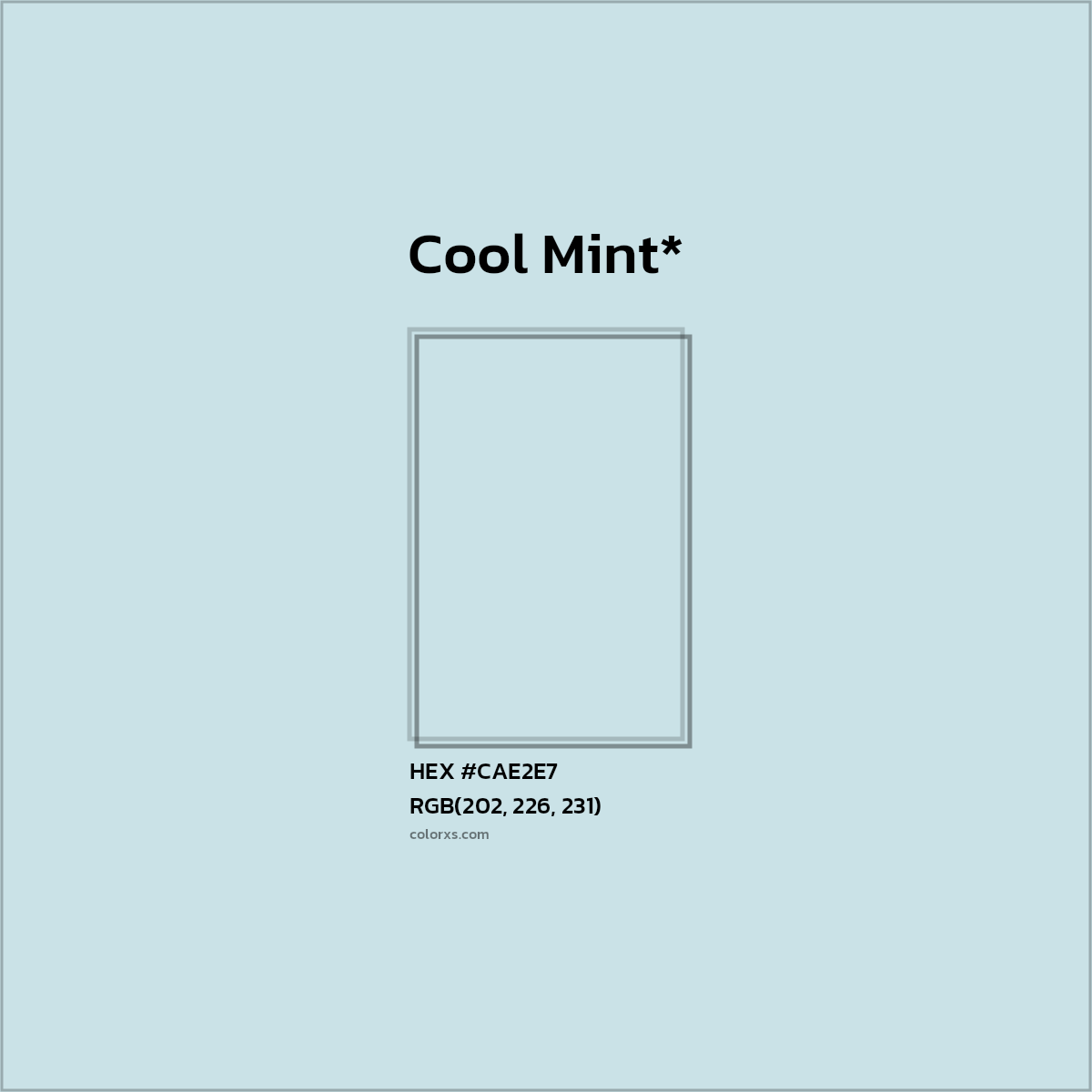#CAE2E7 hex color. RGB, RYB, CMYK, HSL, HSV codes and color conversions. Matching color names, palettes, paints.