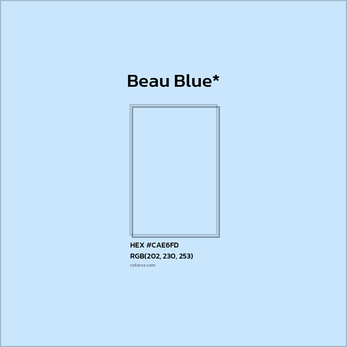 #CAE6FD hex color. RGB, RYB, CMYK, HSL, HSV codes and color conversions. Matching color names, palettes, paints.