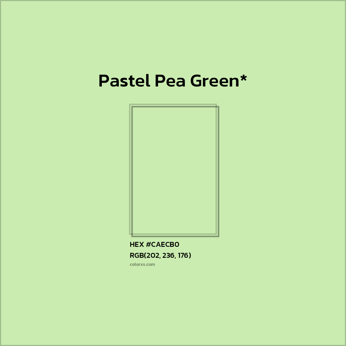 #CAECB0 hex color. RGB, RYB, CMYK, HSL, HSV codes and color conversions. Matching color names, palettes, paints.