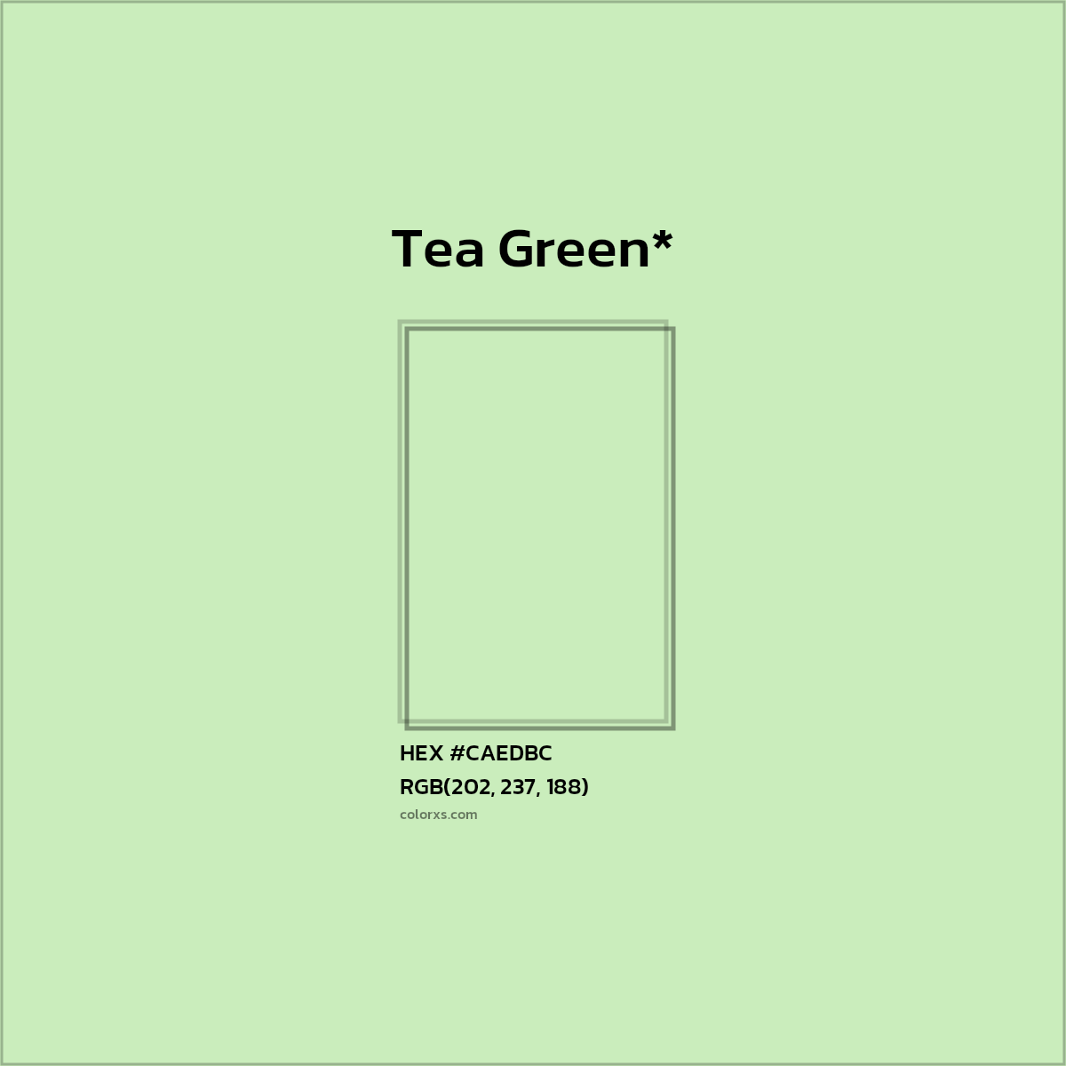 #CAEDBC hex color. RGB, RYB, CMYK, HSL, HSV codes and color conversions. Matching color names, palettes, paints.