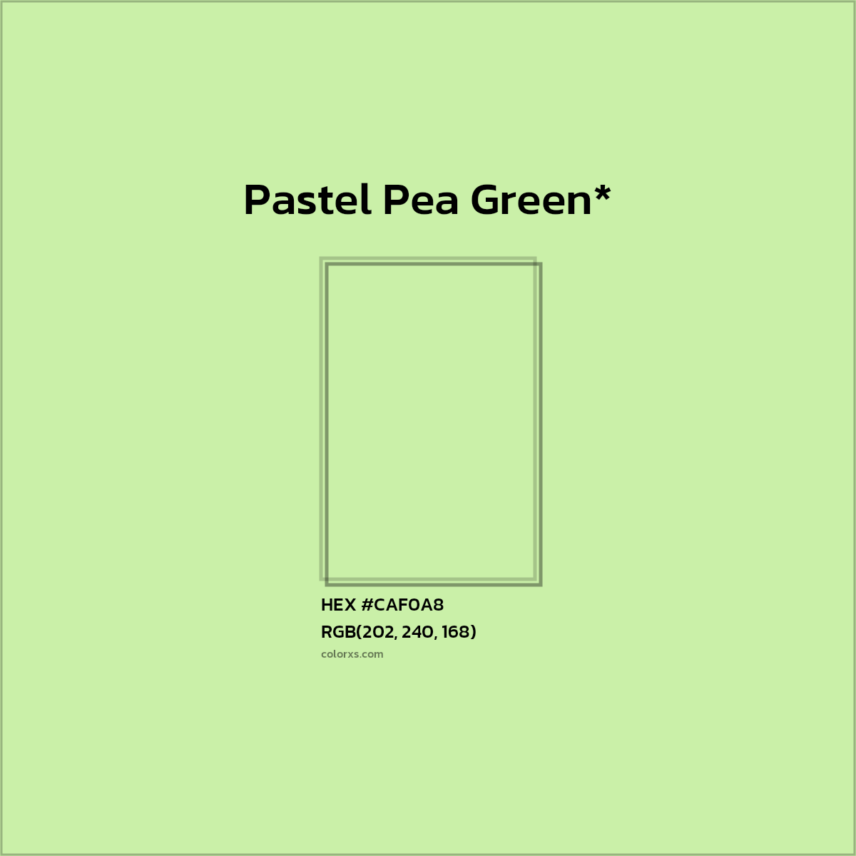 #CAF0A8 hex color. RGB, RYB, CMYK, HSL, HSV codes and color conversions. Matching color names, palettes, paints.
