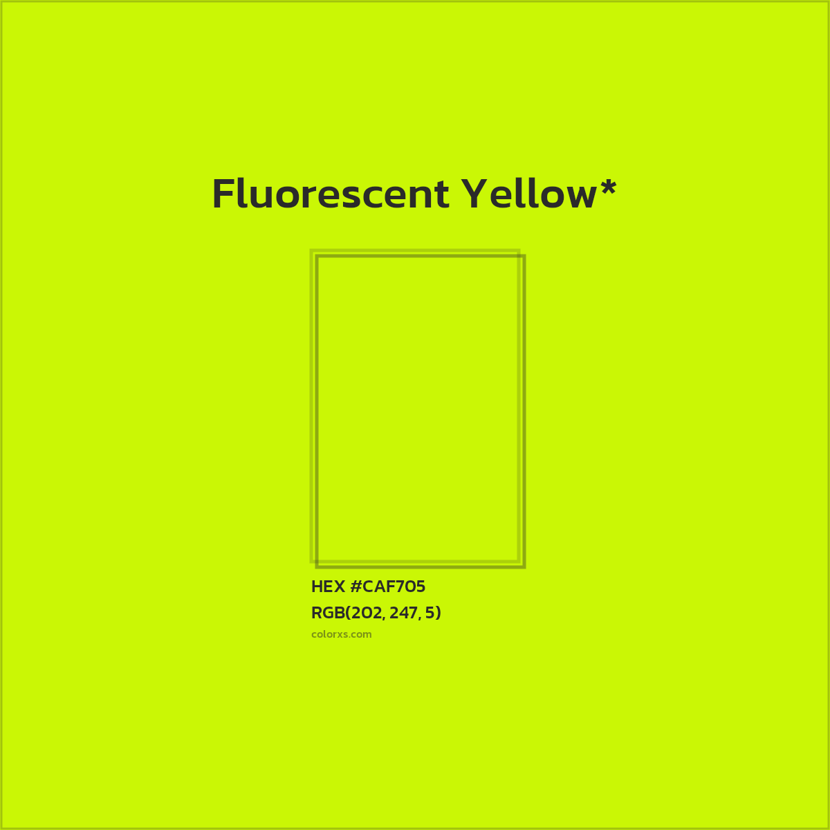 #CAF705 hex color. RGB, RYB, CMYK, HSL, HSV codes and color conversions. Matching color names, palettes, paints.