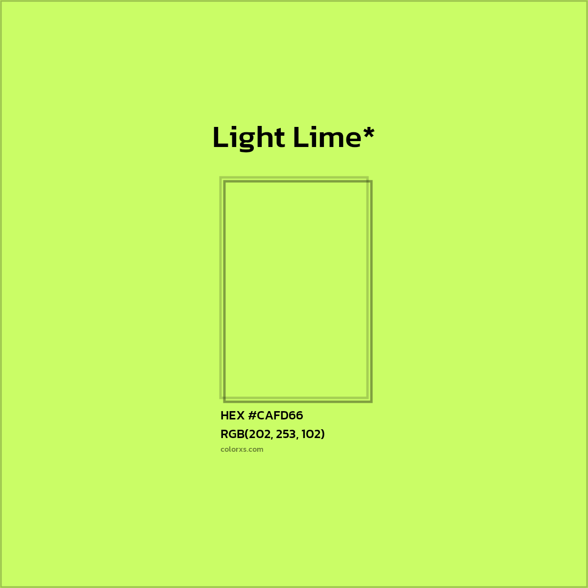 #CAFD66 hex color. RGB, RYB, CMYK, HSL, HSV codes and color conversions. Matching color names, palettes, paints.