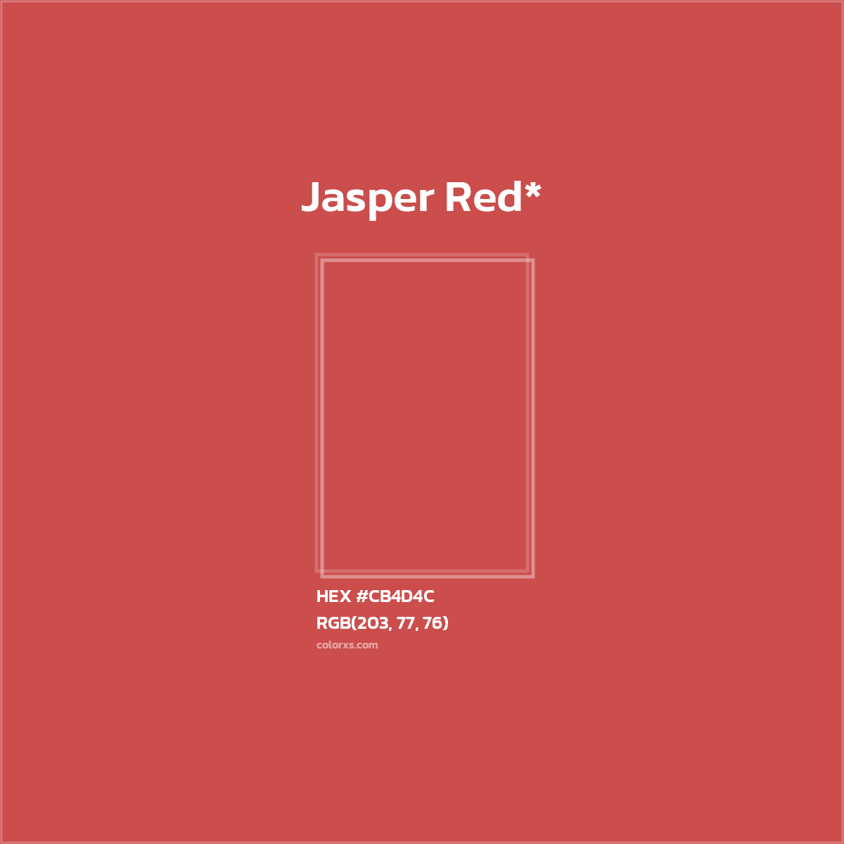 #CB4D4C hex color. RGB, RYB, CMYK, HSL, HSV codes and color conversions. Matching color names, palettes, paints.