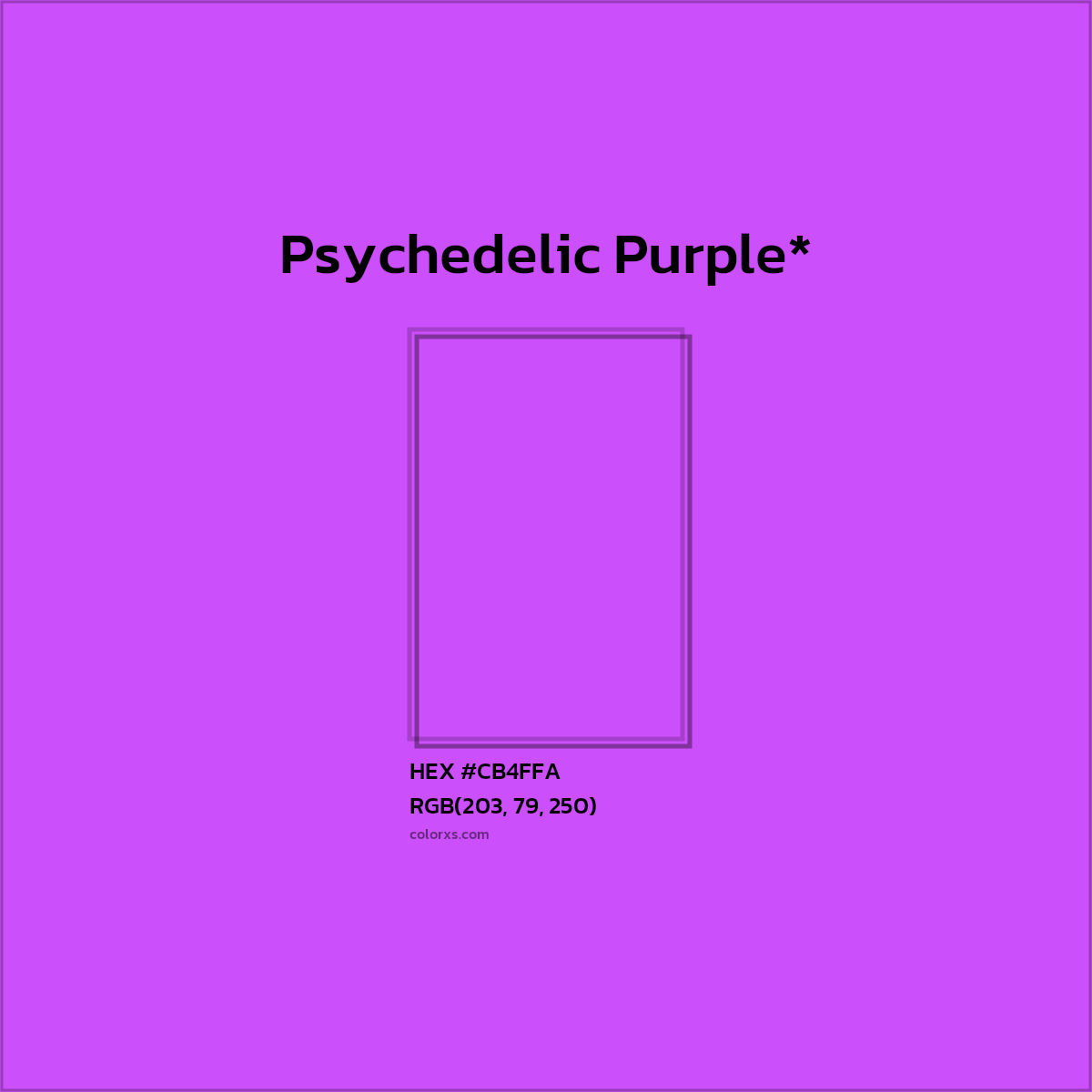 #CB4FFA hex color. RGB, RYB, CMYK, HSL, HSV codes and color conversions. Matching color names, palettes, paints.