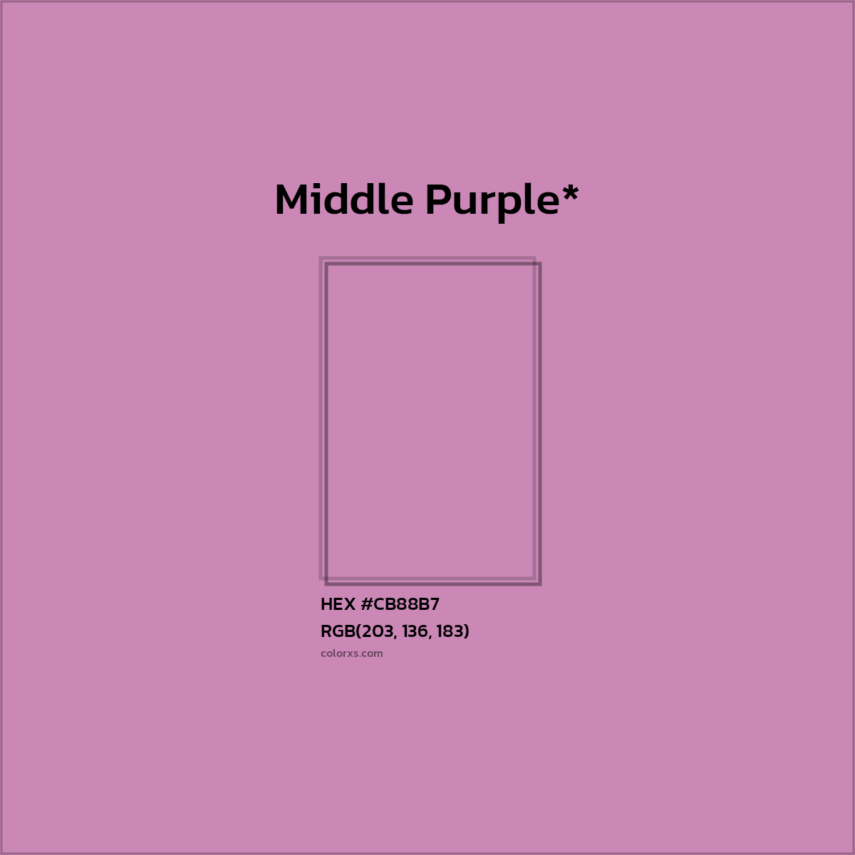 #CB88B7 hex color. RGB, RYB, CMYK, HSL, HSV codes and color conversions. Matching color names, palettes, paints.