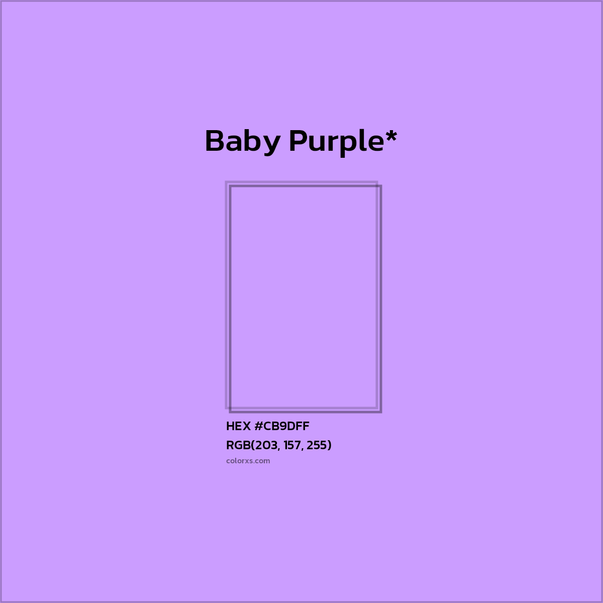 #CB9DFF hex color. RGB, RYB, CMYK, HSL, HSV codes and color conversions. Matching color names, palettes, paints.