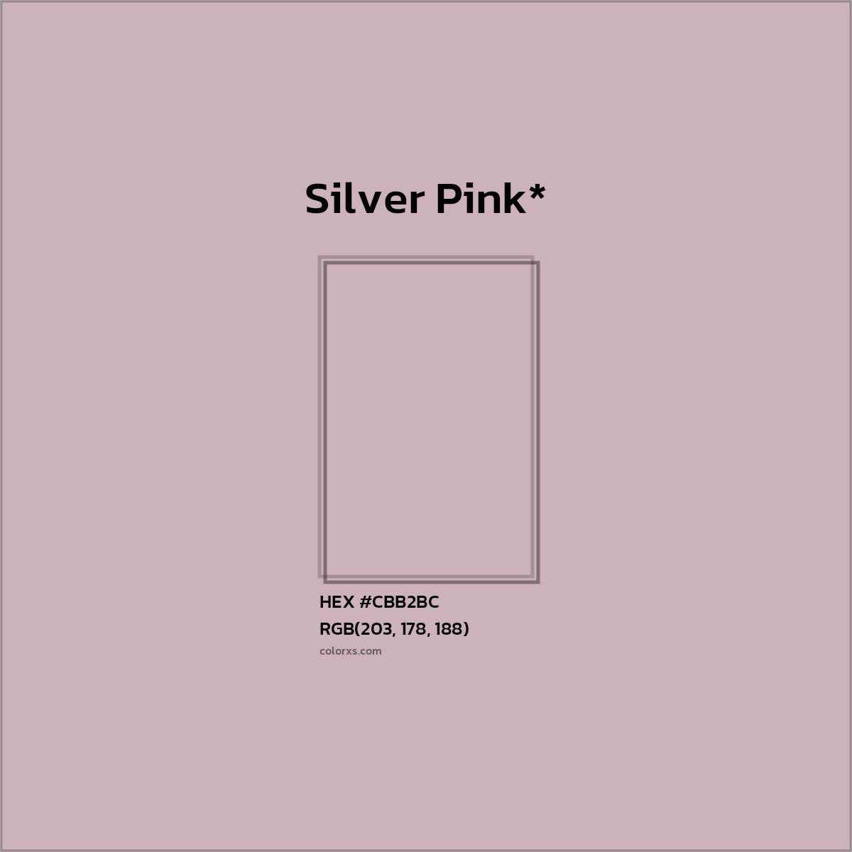 #CBB2BC hex color. RGB, RYB, CMYK, HSL, HSV codes and color conversions. Matching color names, palettes, paints.