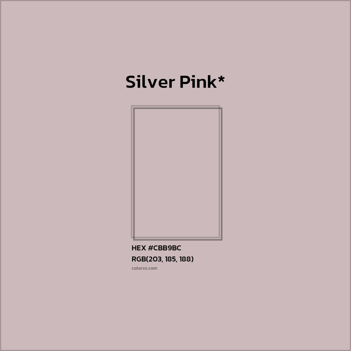 #CBB9BC hex color. RGB, RYB, CMYK, HSL, HSV codes and color conversions. Matching color names, palettes, paints.