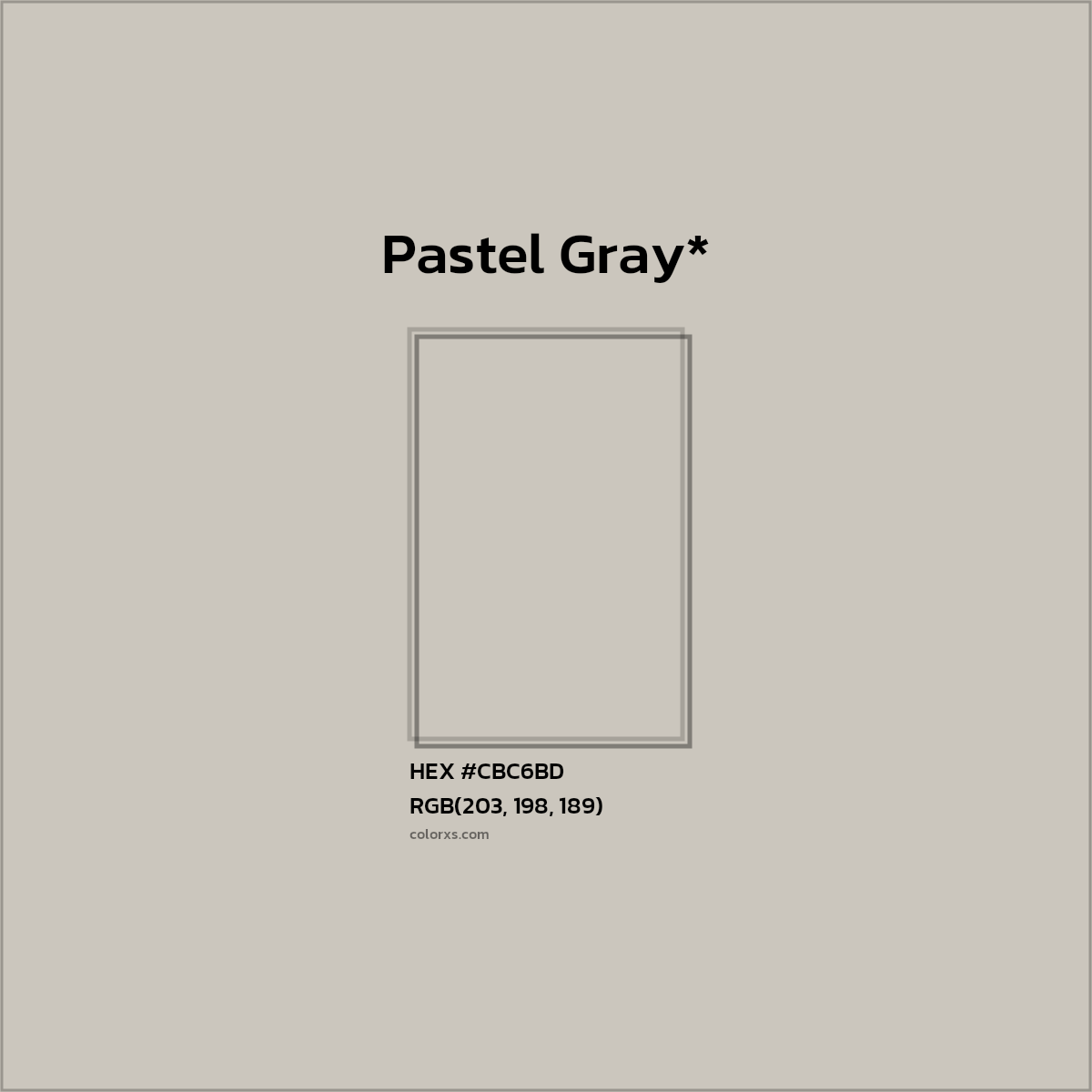 #CBC6BD hex color. RGB, RYB, CMYK, HSL, HSV codes and color conversions. Matching color names, palettes, paints.