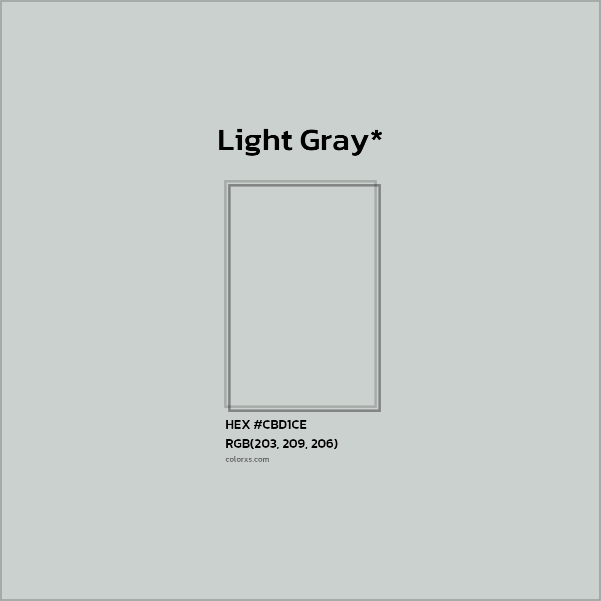#CBD1CE hex color. RGB, RYB, CMYK, HSL, HSV codes and color conversions. Matching color names, palettes, paints.