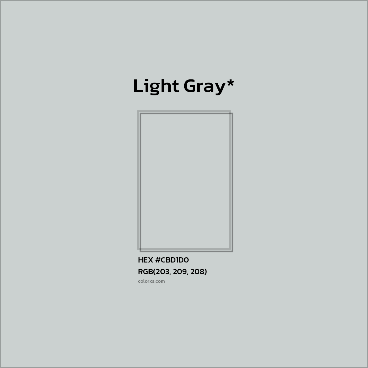 #CBD1D0 hex color. RGB, RYB, CMYK, HSL, HSV codes and color conversions. Matching color names, palettes, paints.