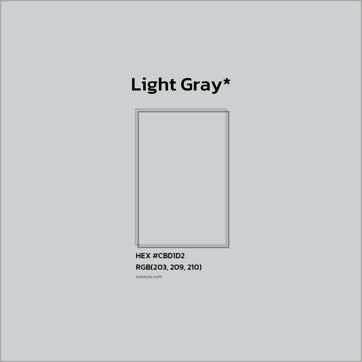 #CBD1D2 hex color. RGB, RYB, CMYK, HSL, HSV codes and color conversions. Matching color names, palettes, paints.