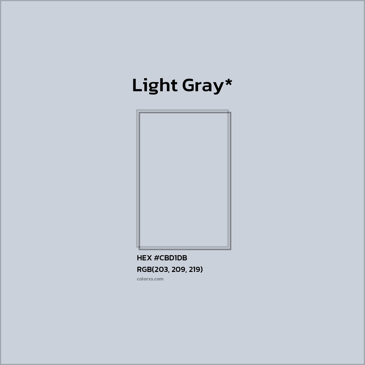 #CBD1DB hex color. RGB, RYB, CMYK, HSL, HSV codes and color conversions. Matching color names, palettes, paints.