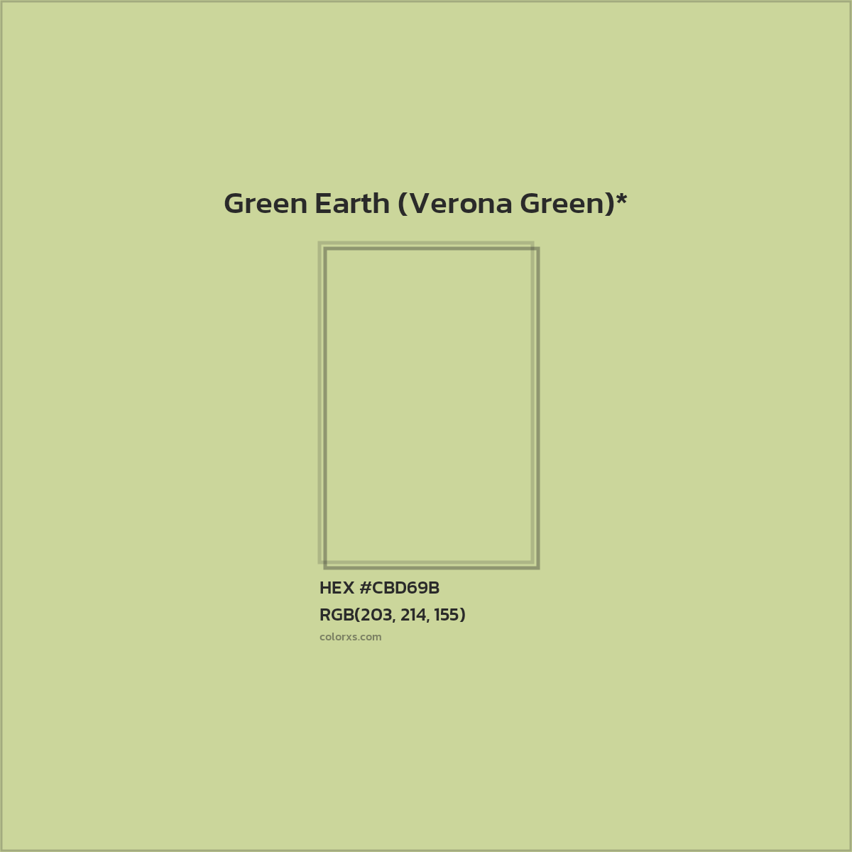 #CBD69B hex color. RGB, RYB, CMYK, HSL, HSV codes and color conversions. Matching color names, palettes, paints.