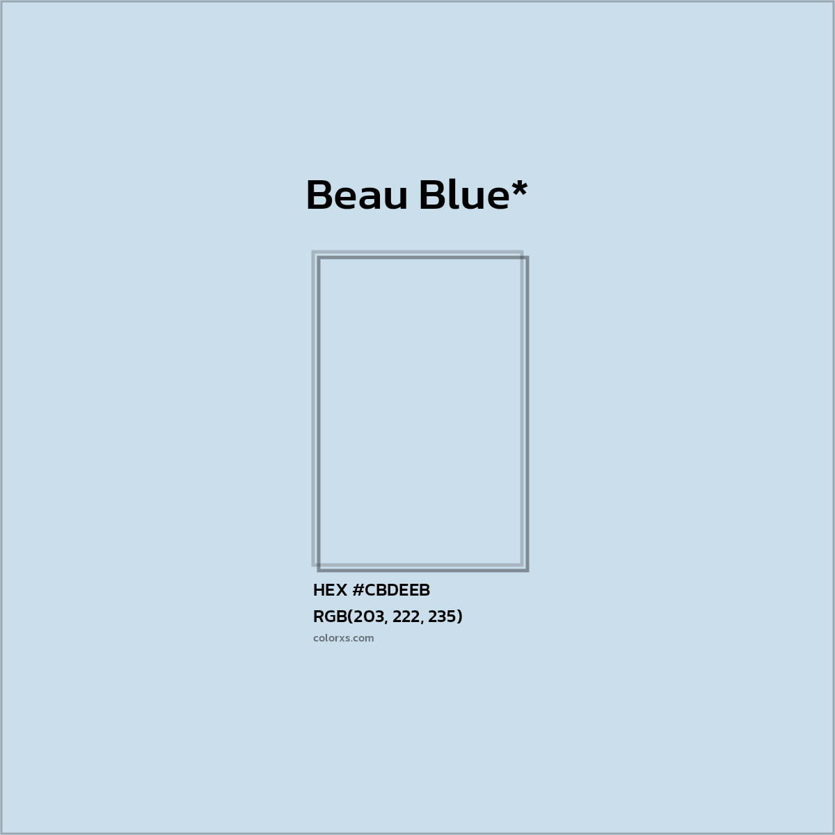 #CBDEEB hex color. RGB, RYB, CMYK, HSL, HSV codes and color conversions. Matching color names, palettes, paints.