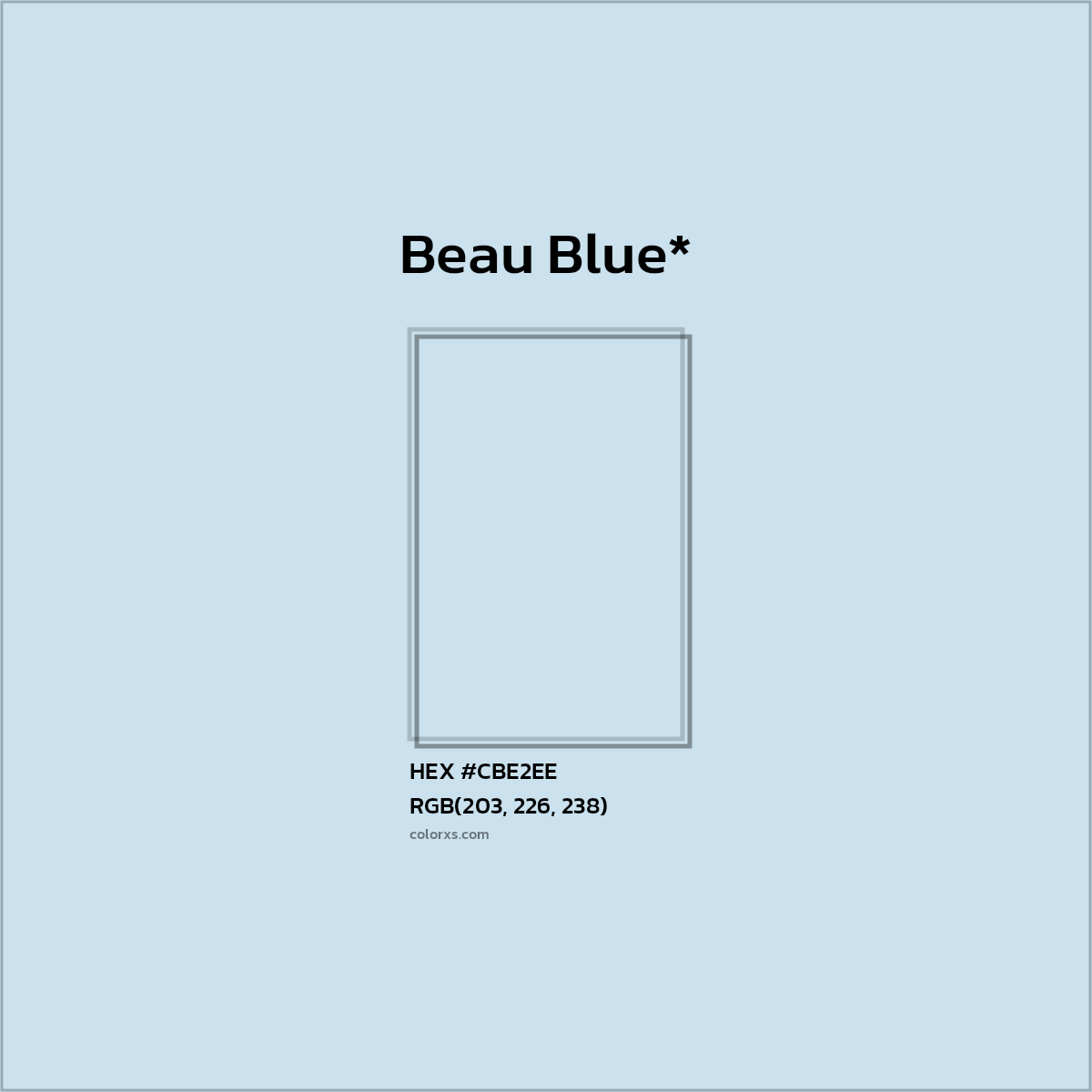 #CBE2EE hex color. RGB, RYB, CMYK, HSL, HSV codes and color conversions. Matching color names, palettes, paints.