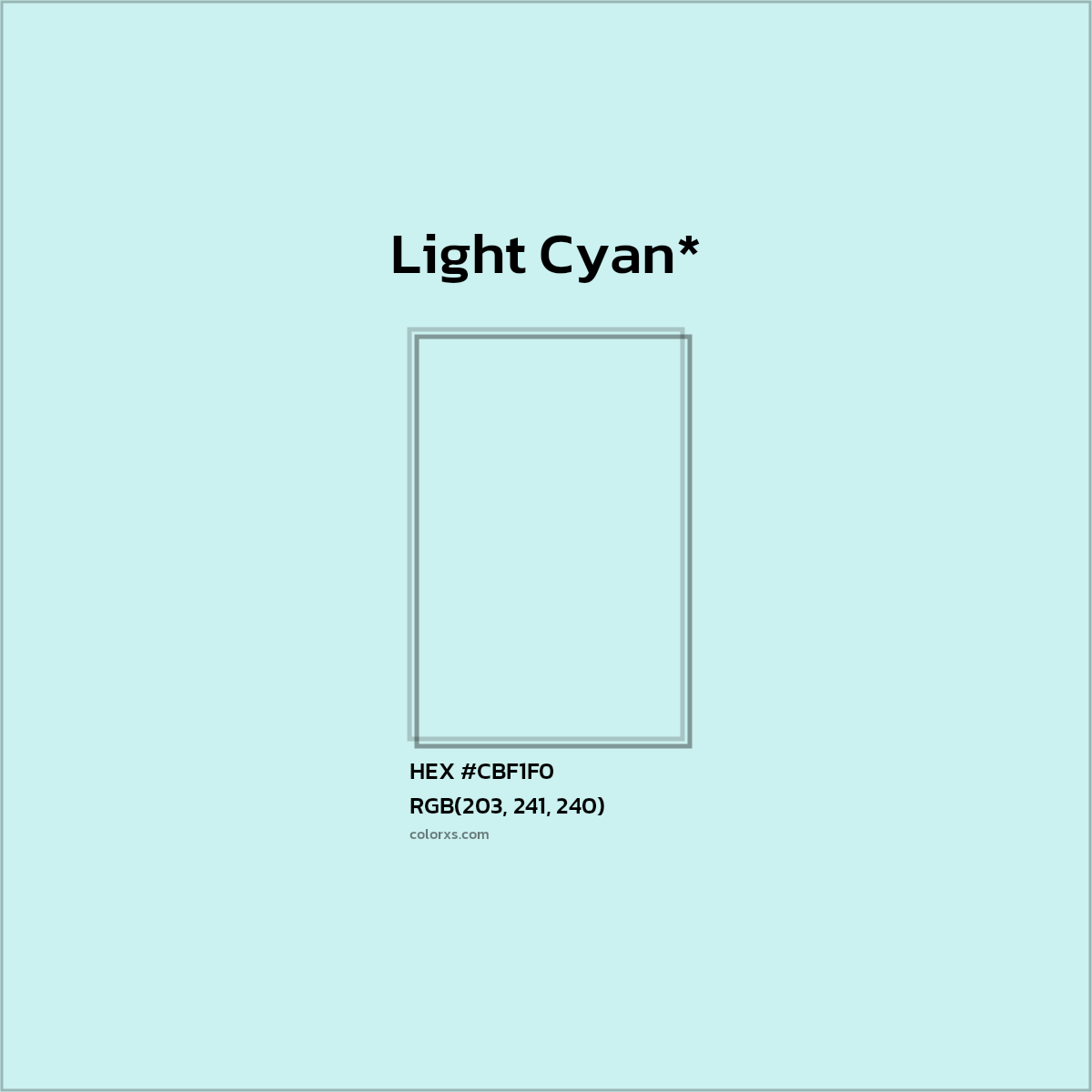 #CBF1F0 hex color. RGB, RYB, CMYK, HSL, HSV codes and color conversions. Matching color names, palettes, paints.